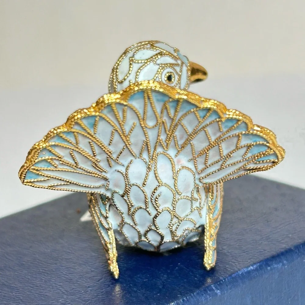 Vintage Cloisonné Bird Dove Figurine Gold Wire White & Blue Enamel